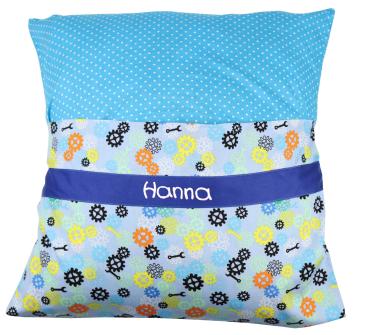 Kissen Zahnrad mit Namen 33x33cm und mit Inlett